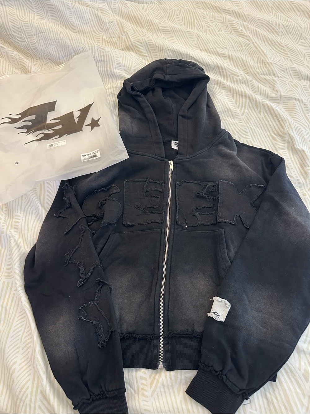 TimeLoop VisionZ Seek BlackBlack Distressed Zip-Up Hoodie - Sold Out
